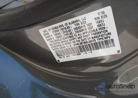 2008 Honda Odyssey Ex-L из США, поврежденный, VIN 5FNRL38798B103173